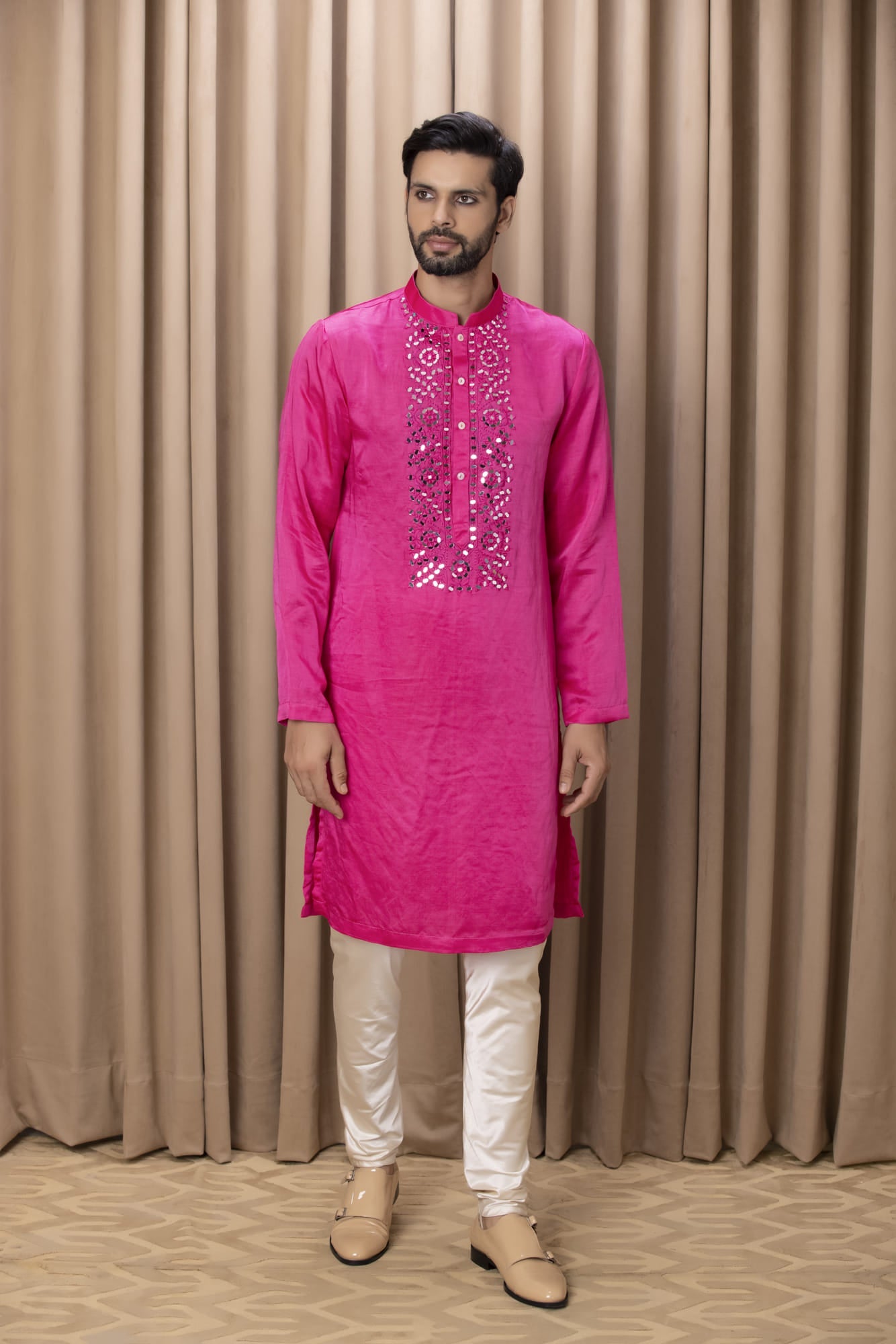 Man Wearing Pink Kurta Set