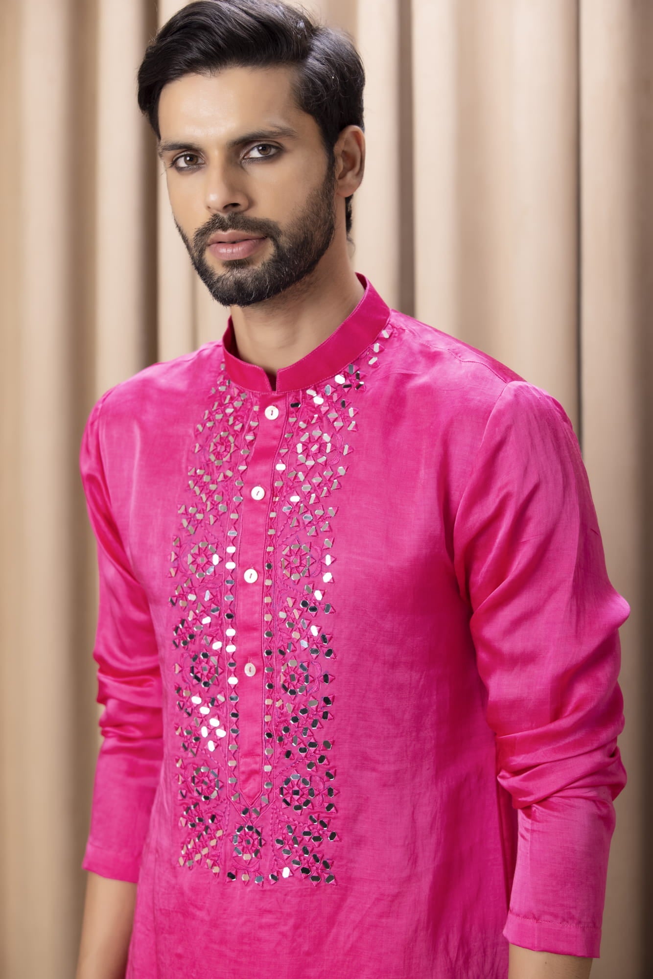 Mens Imran Pink Georgette Nehru Jacket