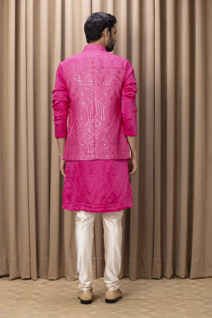 Mens Imran Pink Georgette Nehru Jacket Set