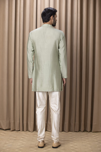 Mens Javed Green Georgette Nehru Jacket Set