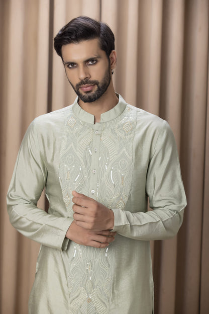 Mens Nasha Javed Mint Green Cotton Kurta Set