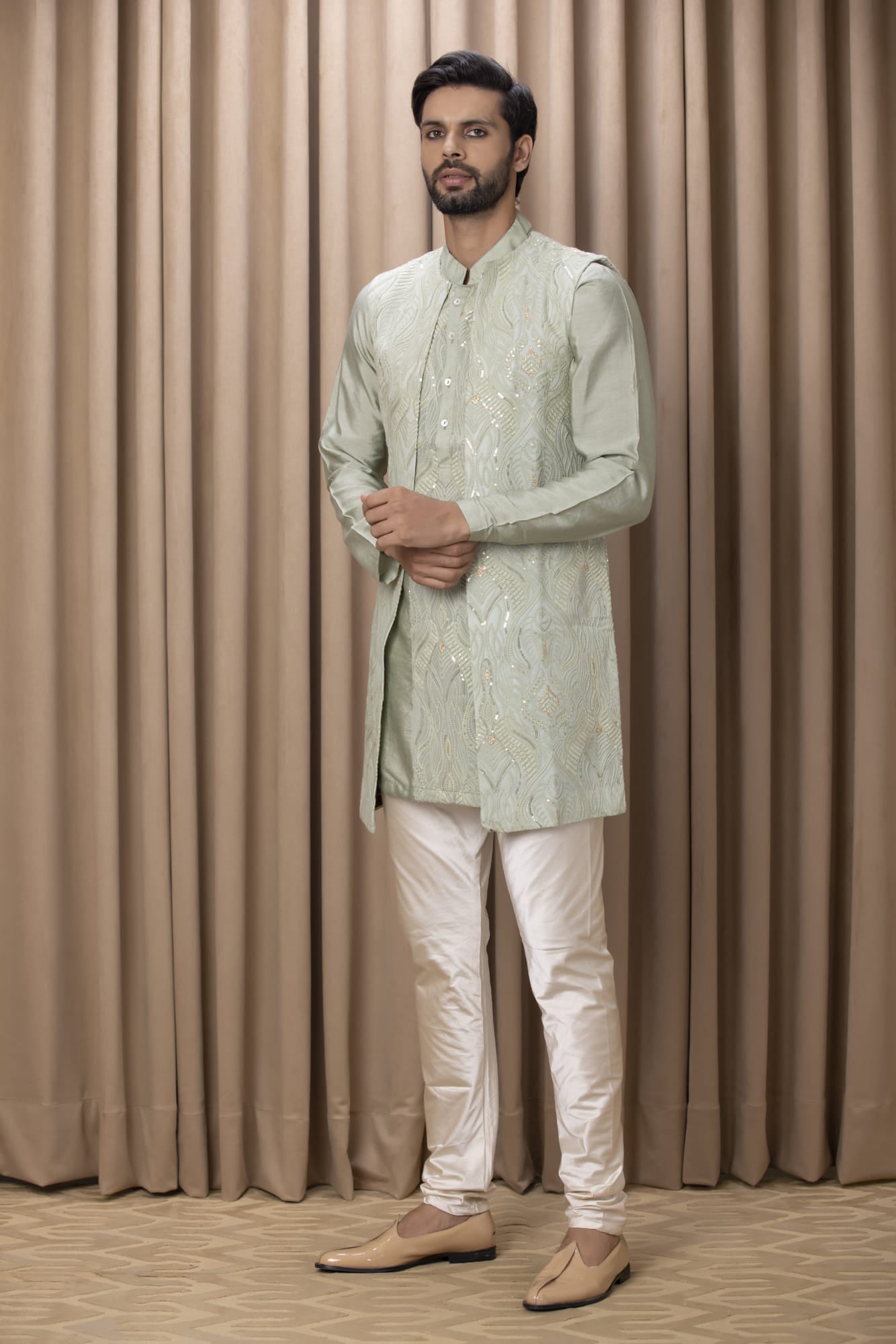 Mens Nasha Javed Mint Green Cotton Kurta Set