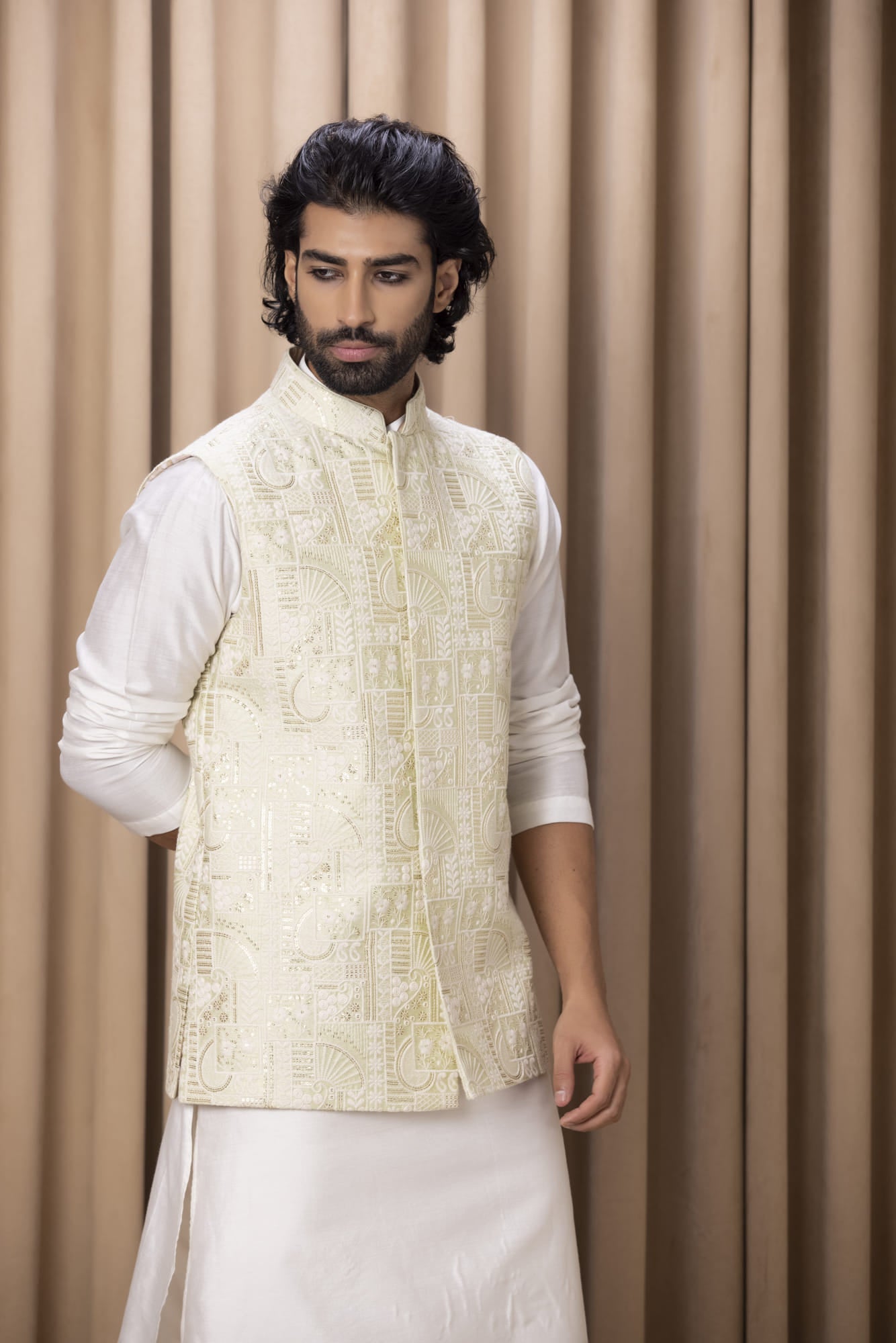 Mens Zahid Green Cotton Nehru Jacket