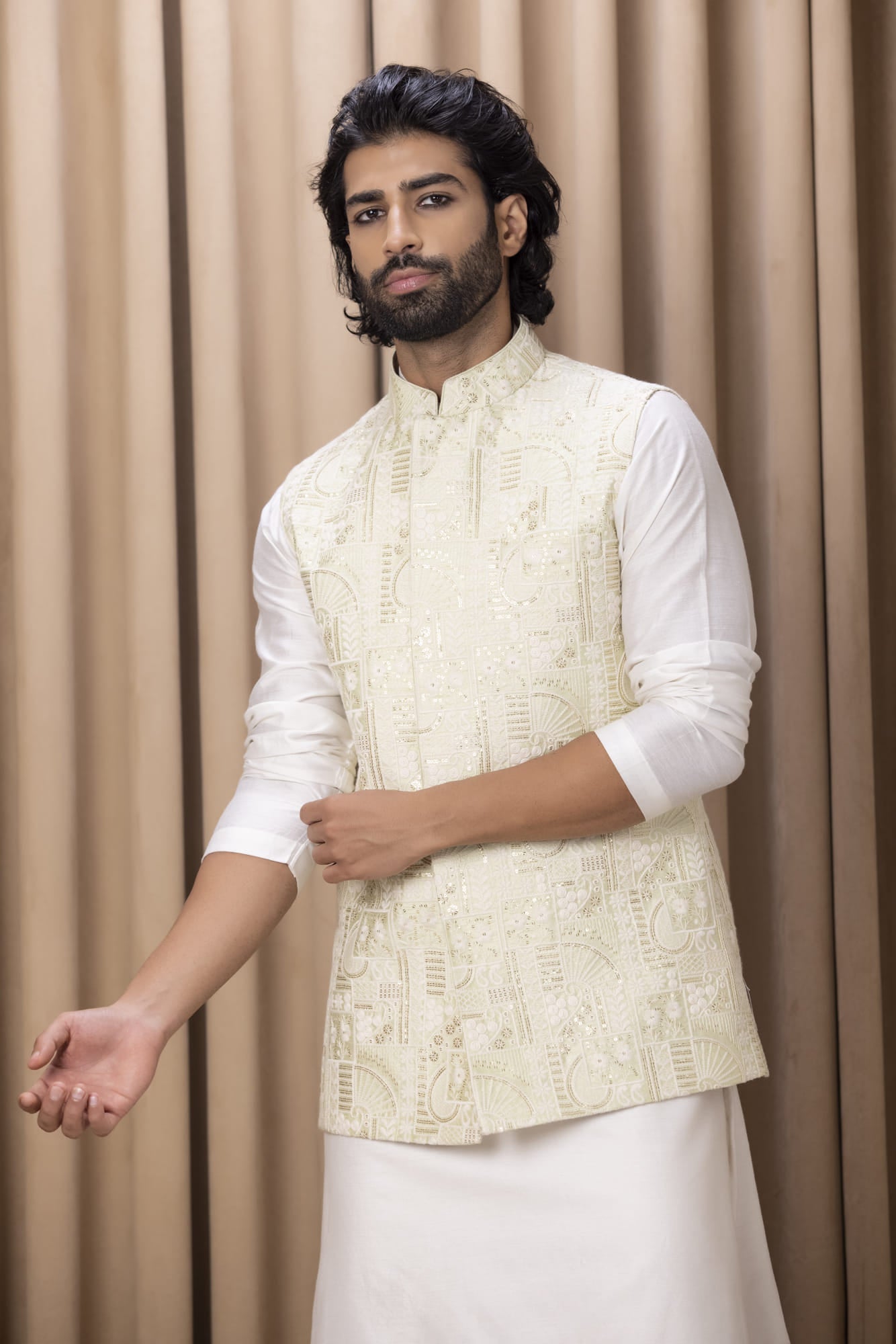 Mens Zahid Green Cotton Nehru Jacket Set