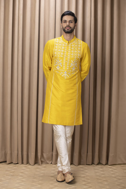 Man Wearing Yellow Kurta Set