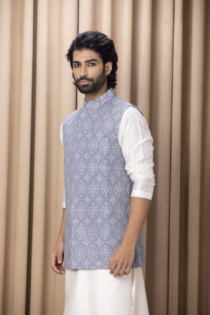 Mens Shah Grey Cotton Nehru Jacket