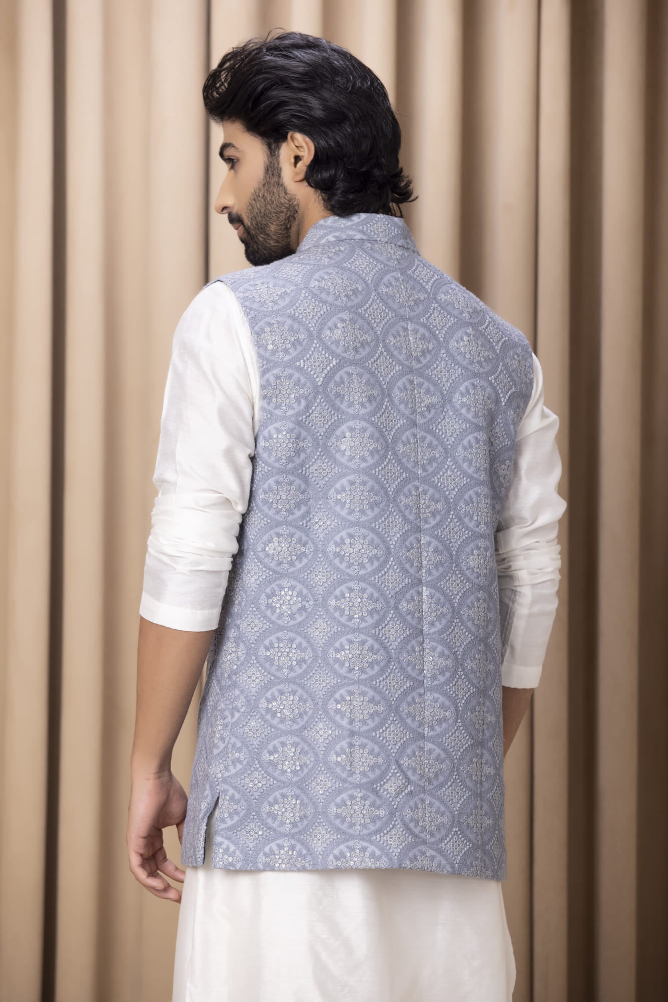 Mens Shah Grey Cotton Nehru Jacket