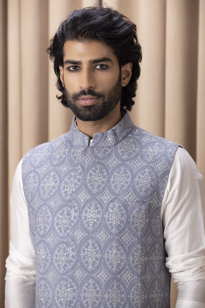 Mens Shah Grey Cotton Nehru Jacket