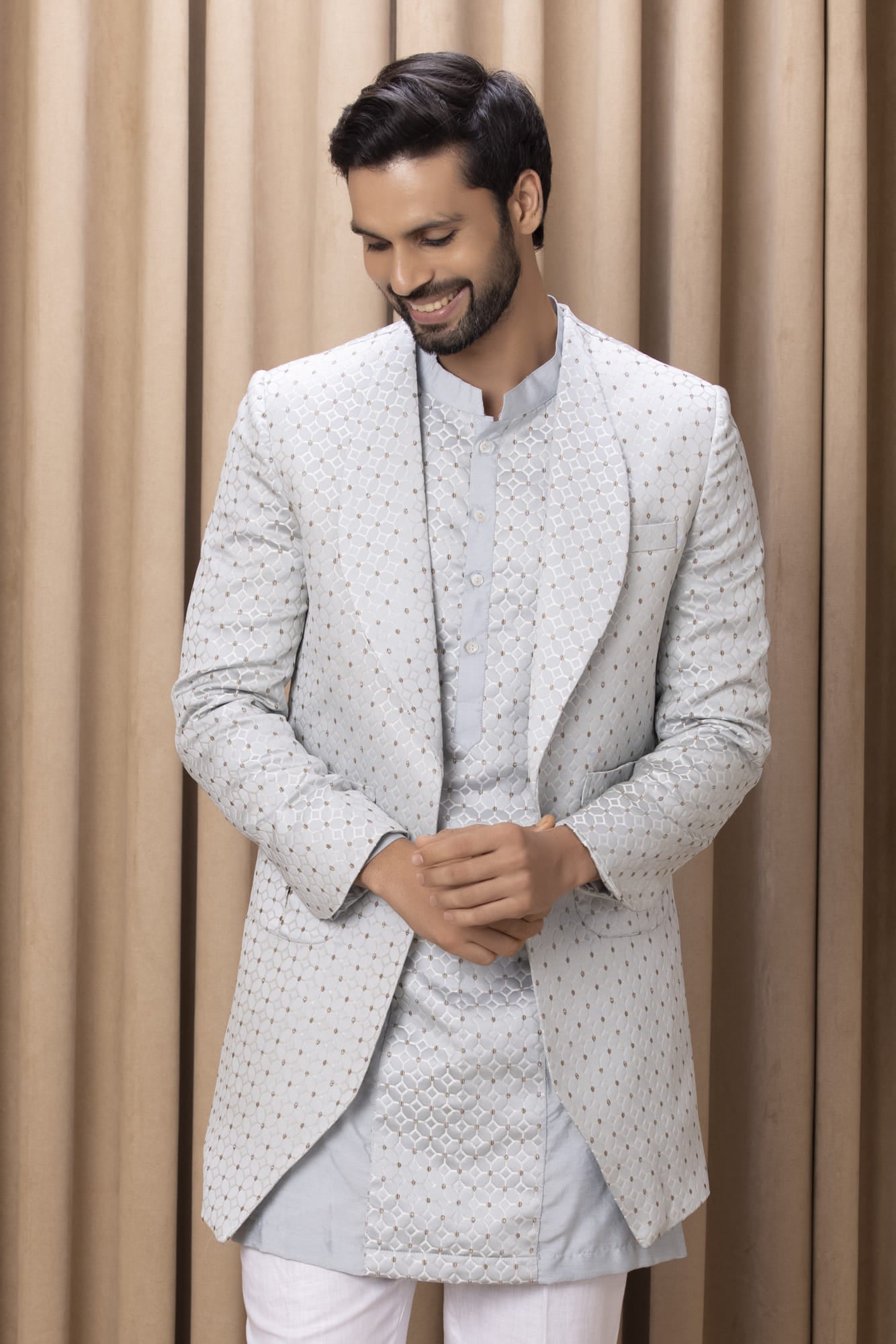 Mens Faizal Powder Blue Jacquard Suit Set