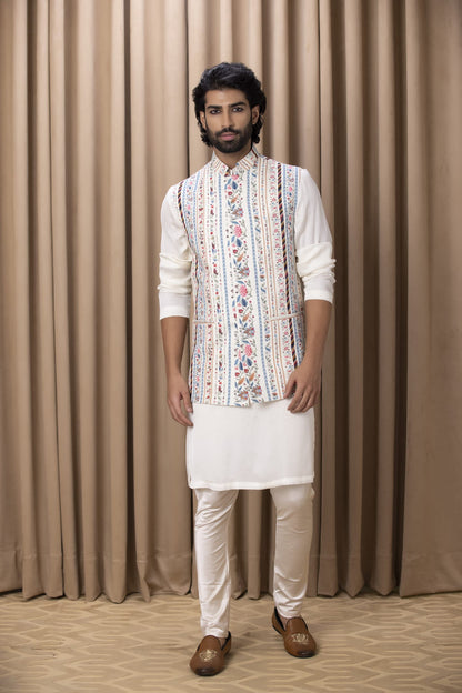 Mens Lakeer White Cotton Nehru Jacket