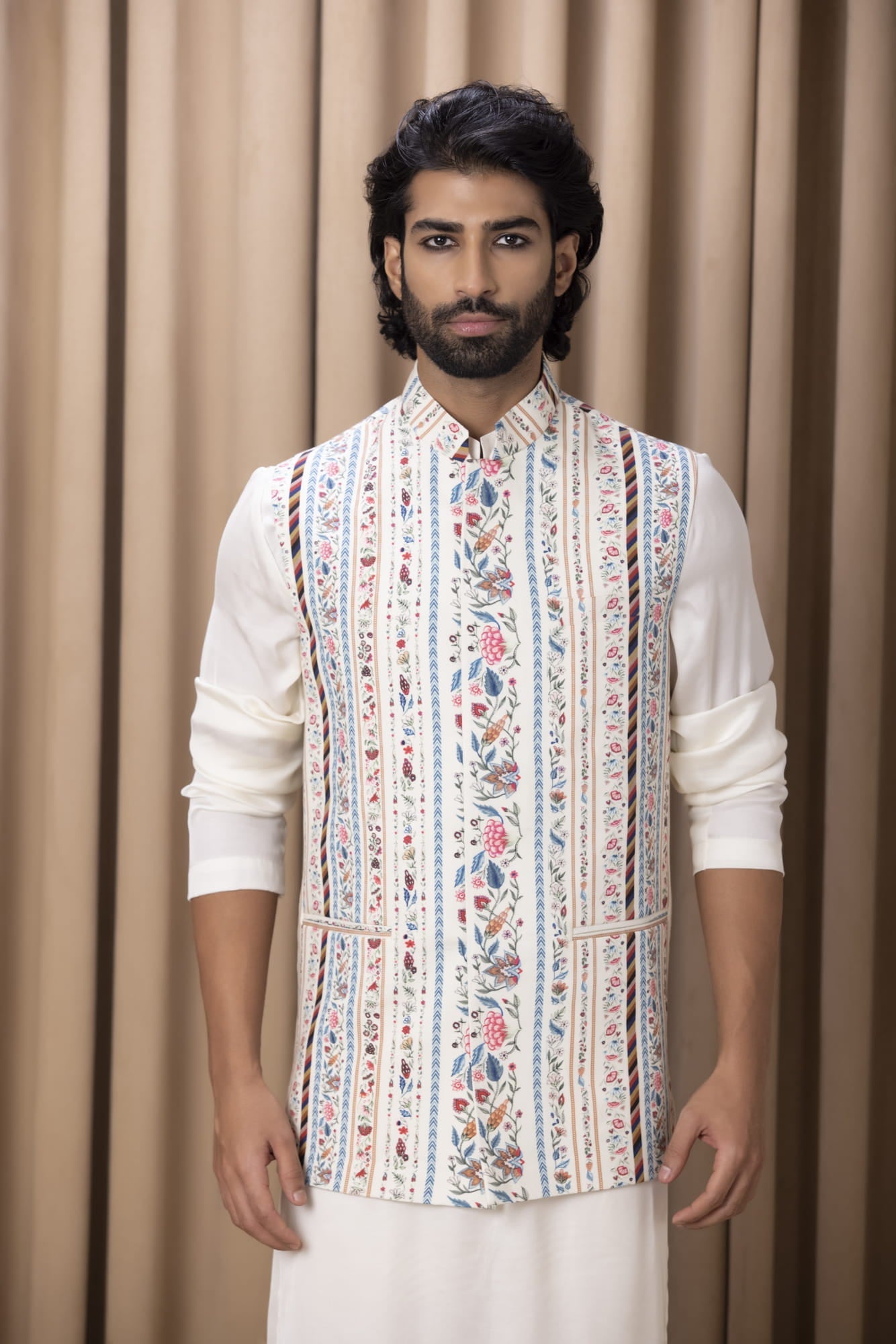 Mens Lakeer White Cotton Nehru Jacket Set