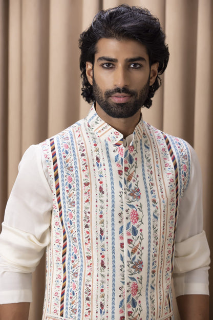 Mens Lakeer White Cotton Nehru Jacket