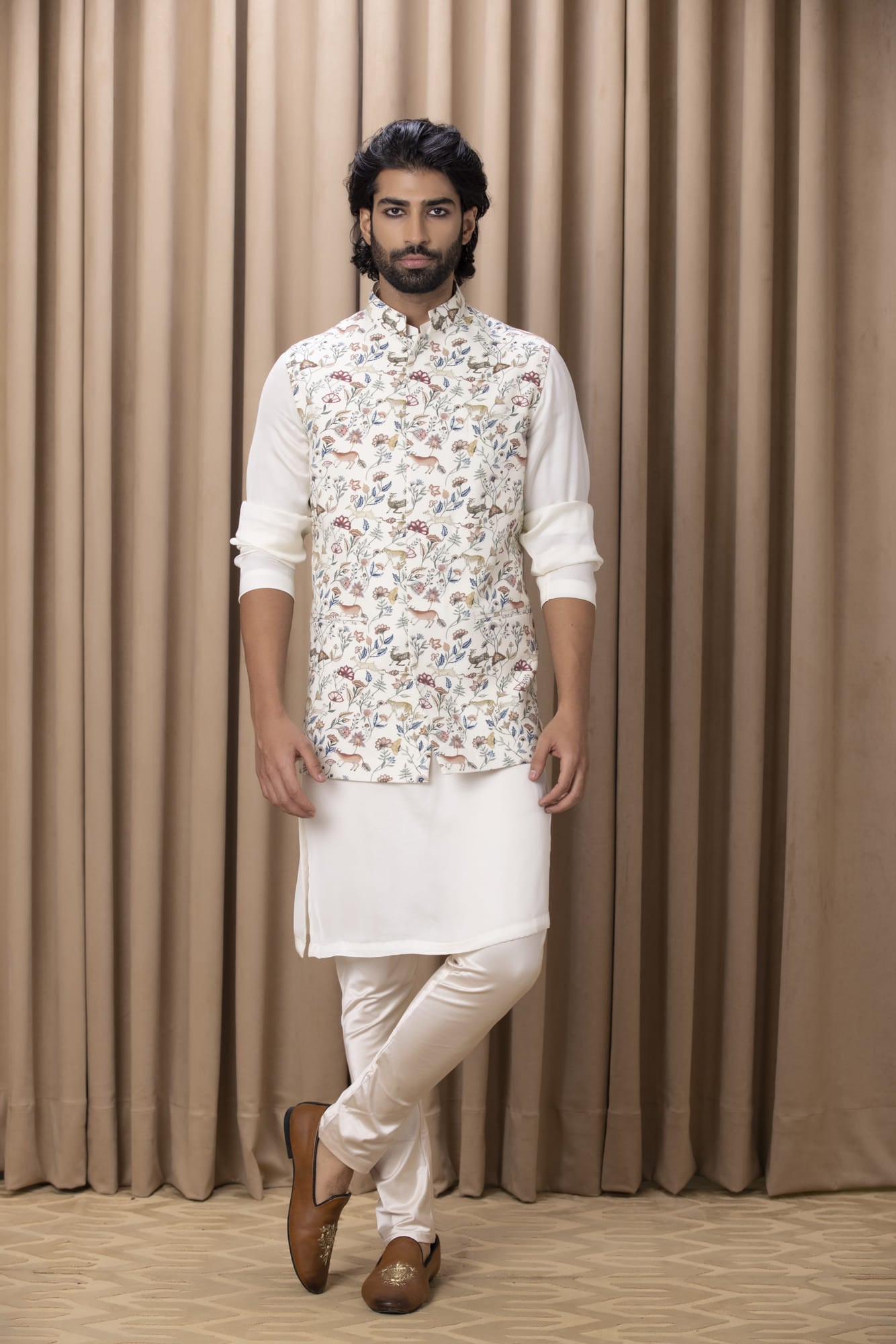 Mens Amaani White Cotton Nehru Jacket Set