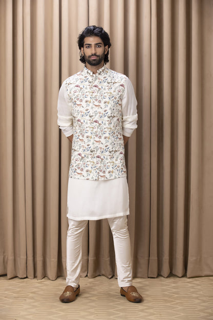 Mens Amaani White Cotton Nehru Jacket