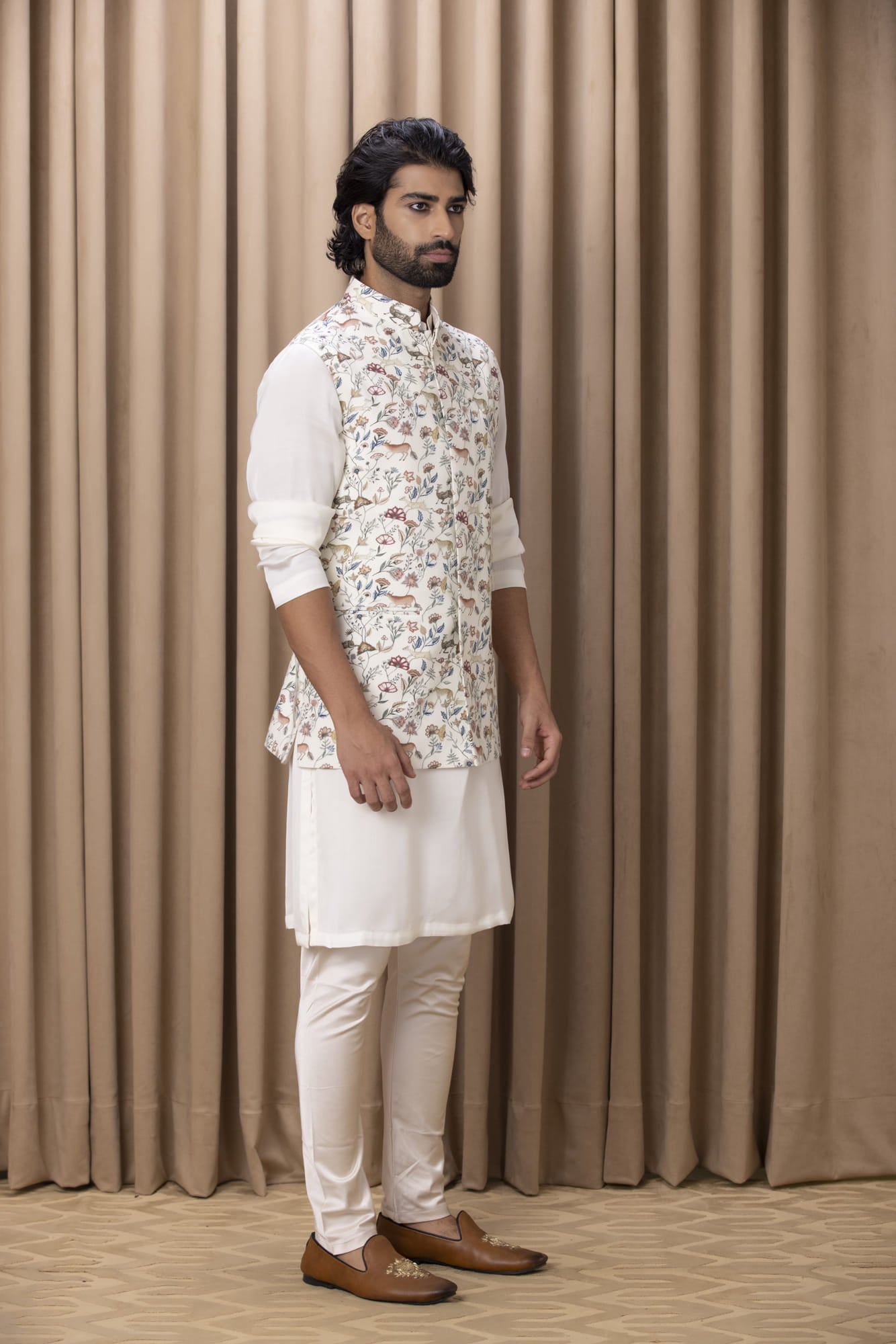 Mens Amaani White Cotton Nehru Jacket