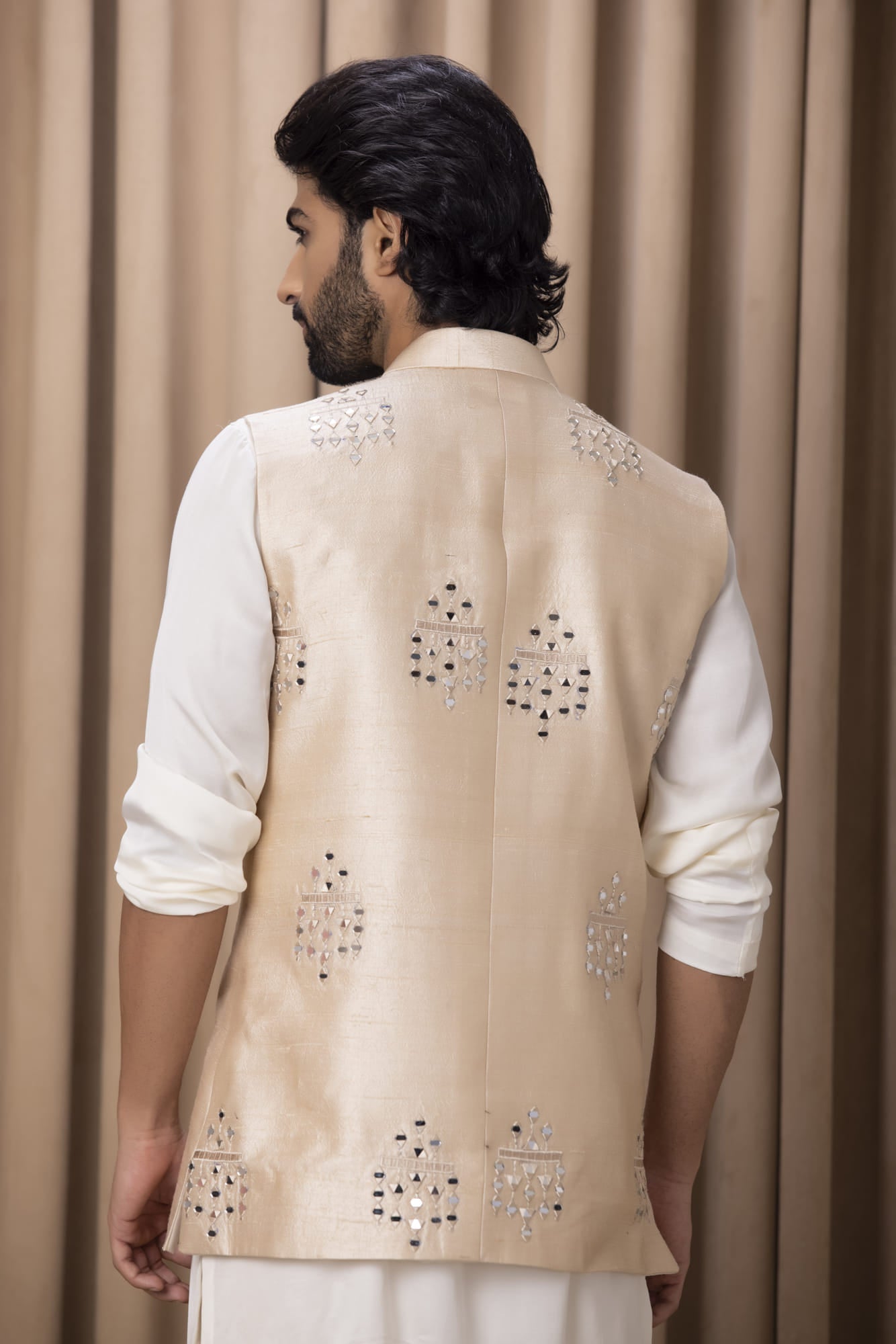 Mens Hasan Beige Rawsilk Nehru Jacket