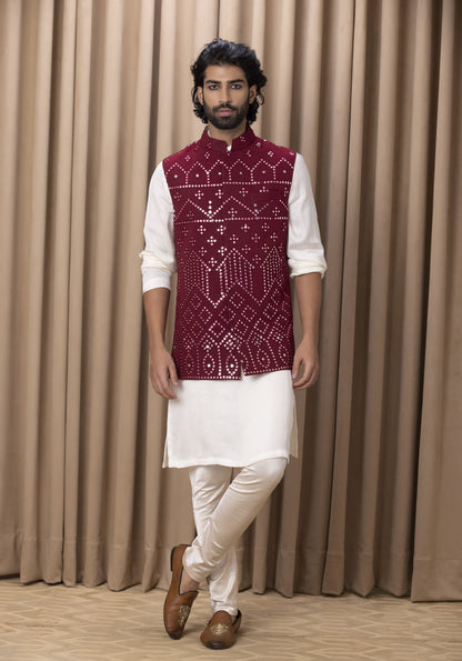 Mens Imran Purple Georgette Nehru Jacket Set