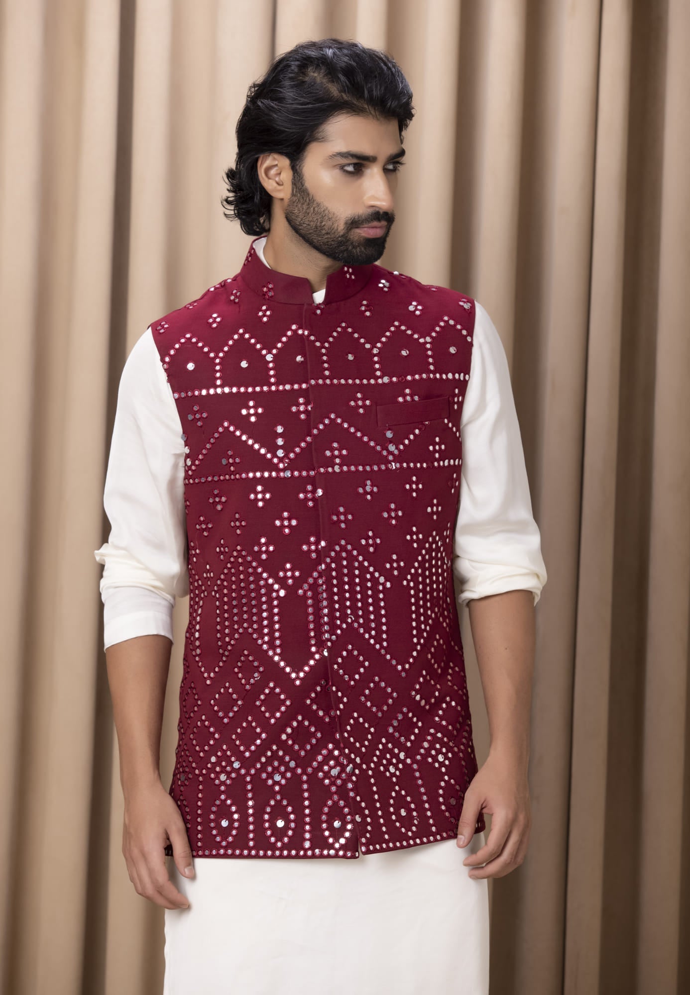 Mens Imran Purple Georgette Nehru Jacket Set