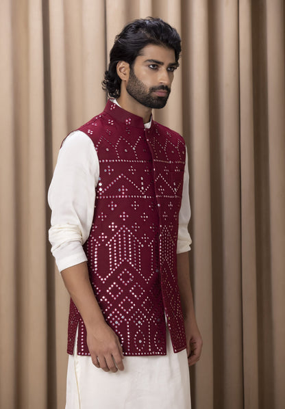 Mens Imran Purple Georgette Nehru Jacket Set