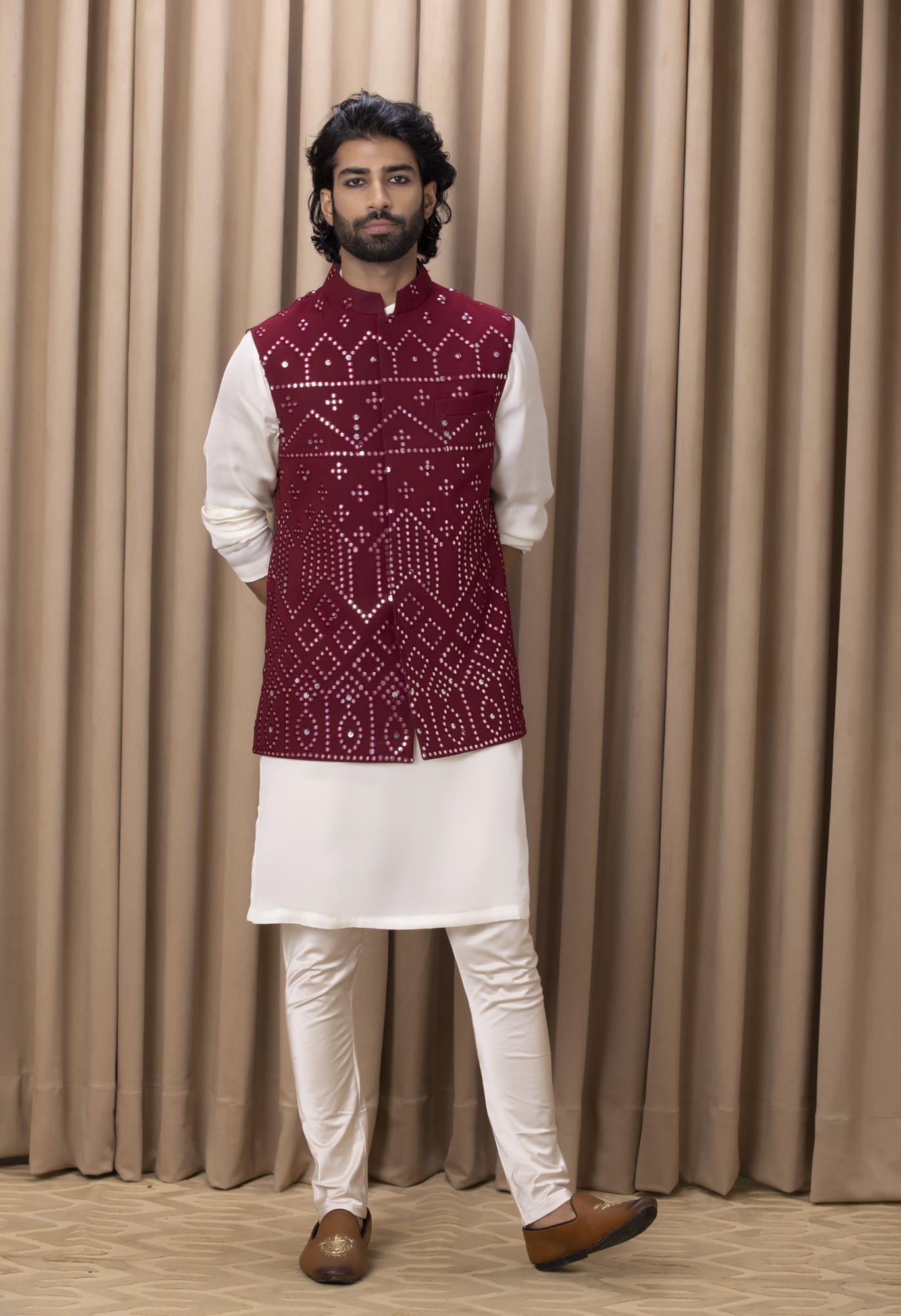 Mens Imran Purple Georgette Nehru Jacket Set