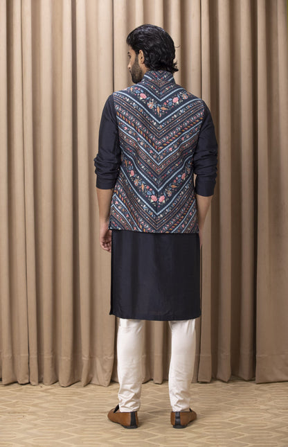 Mens Lakeer Blue Cotton Nehru Jacket