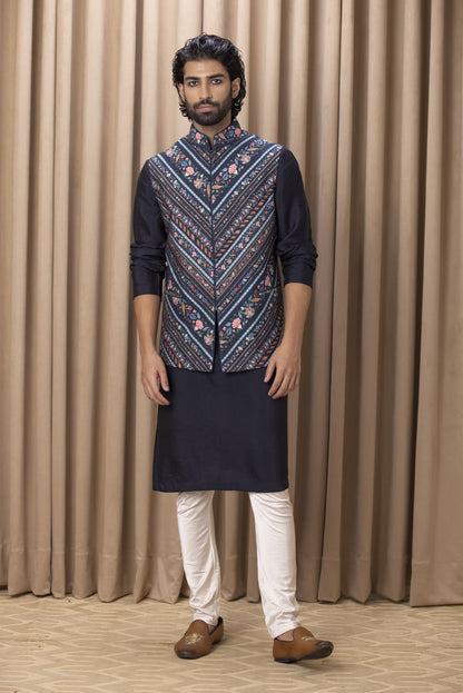 Mens Lakeer Blue Cotton Nehru Jacket Set