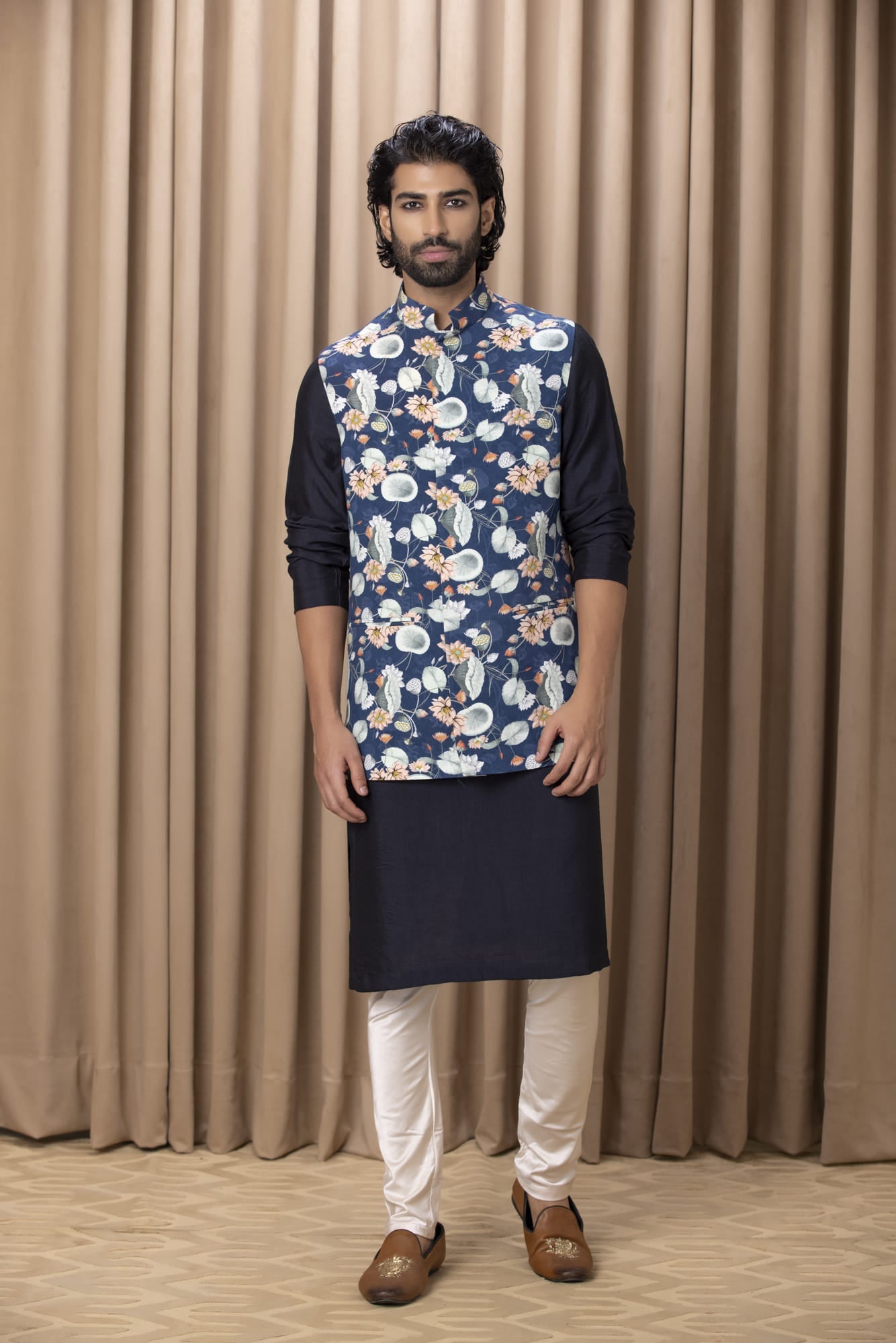 Mens Kamal Blue Cotton Nehru Jacket