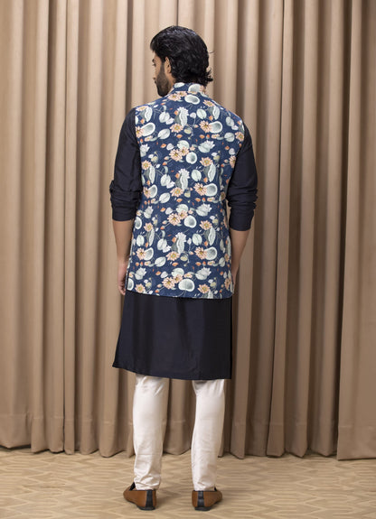 Mens Kamal Blue Cotton Nehru Jacket Set