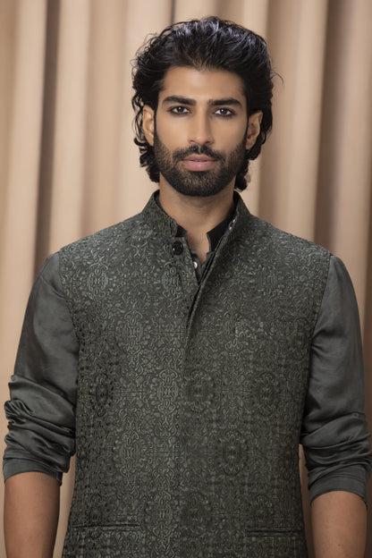 Mens Ameera Green Georgette Nehru Jacket