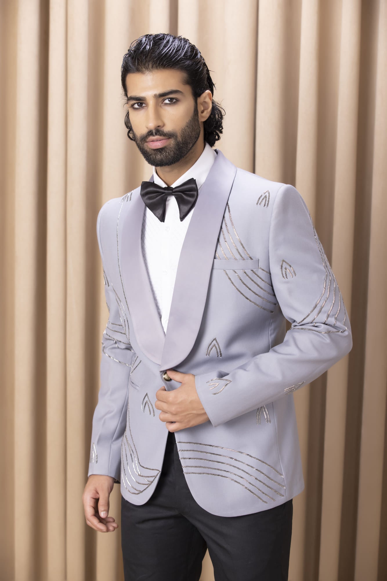 Mens Daris Steel Grey Suiting Tuxedo Set