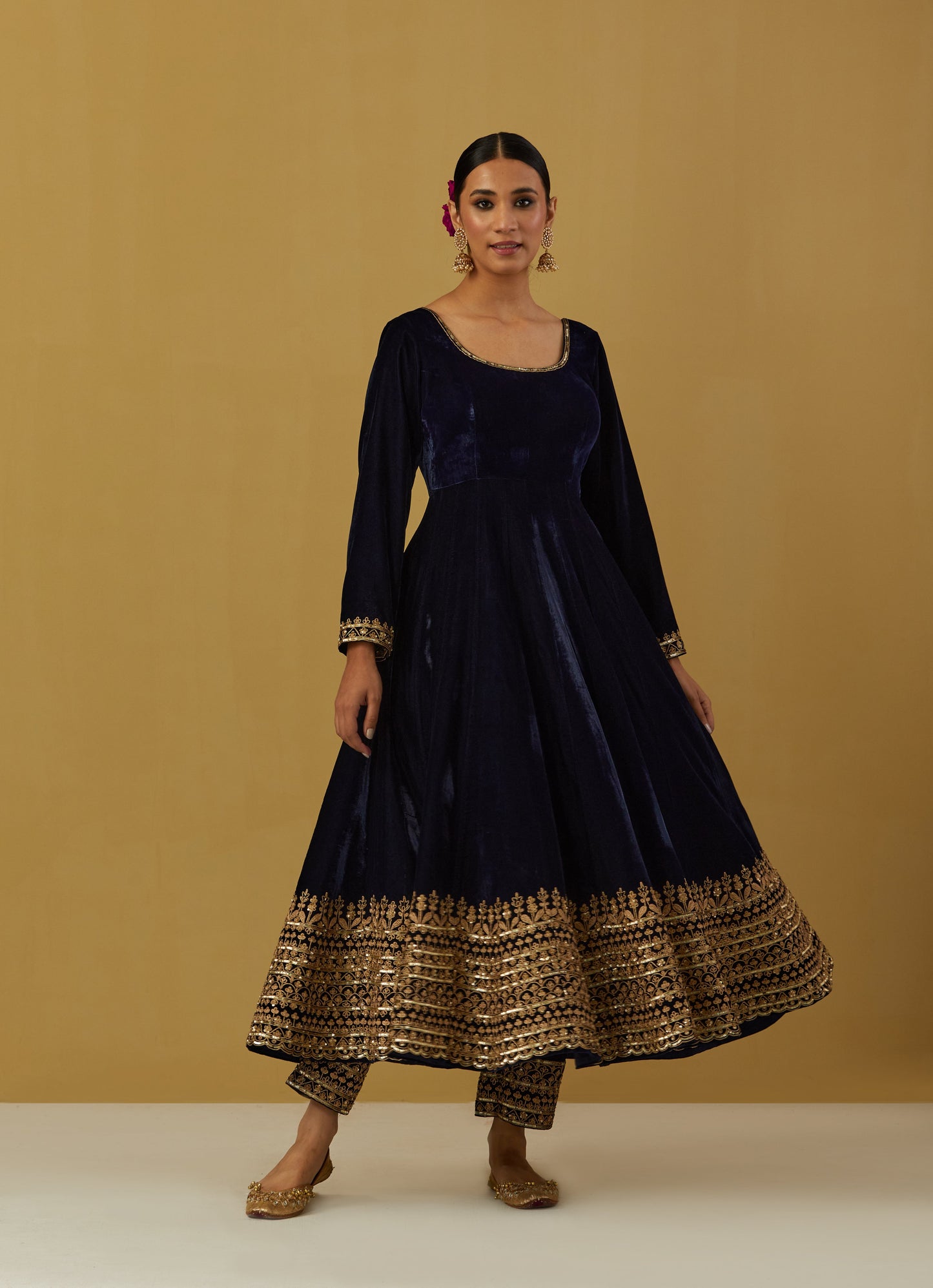 Womens MTO Indijay Blue Velvet Anarkali Set