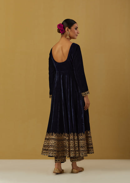 Womens MTO Indijay Blue Velvet Anarkali Set