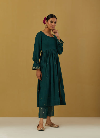 Womens Nagma Green Cotton Anarkali Set