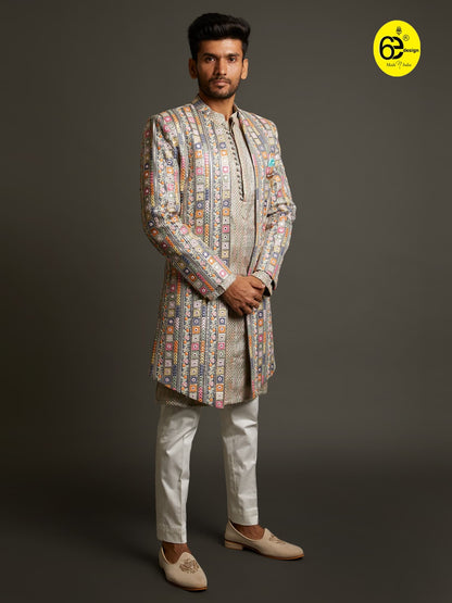 Mens 6ED Multi Color Indo Western Set