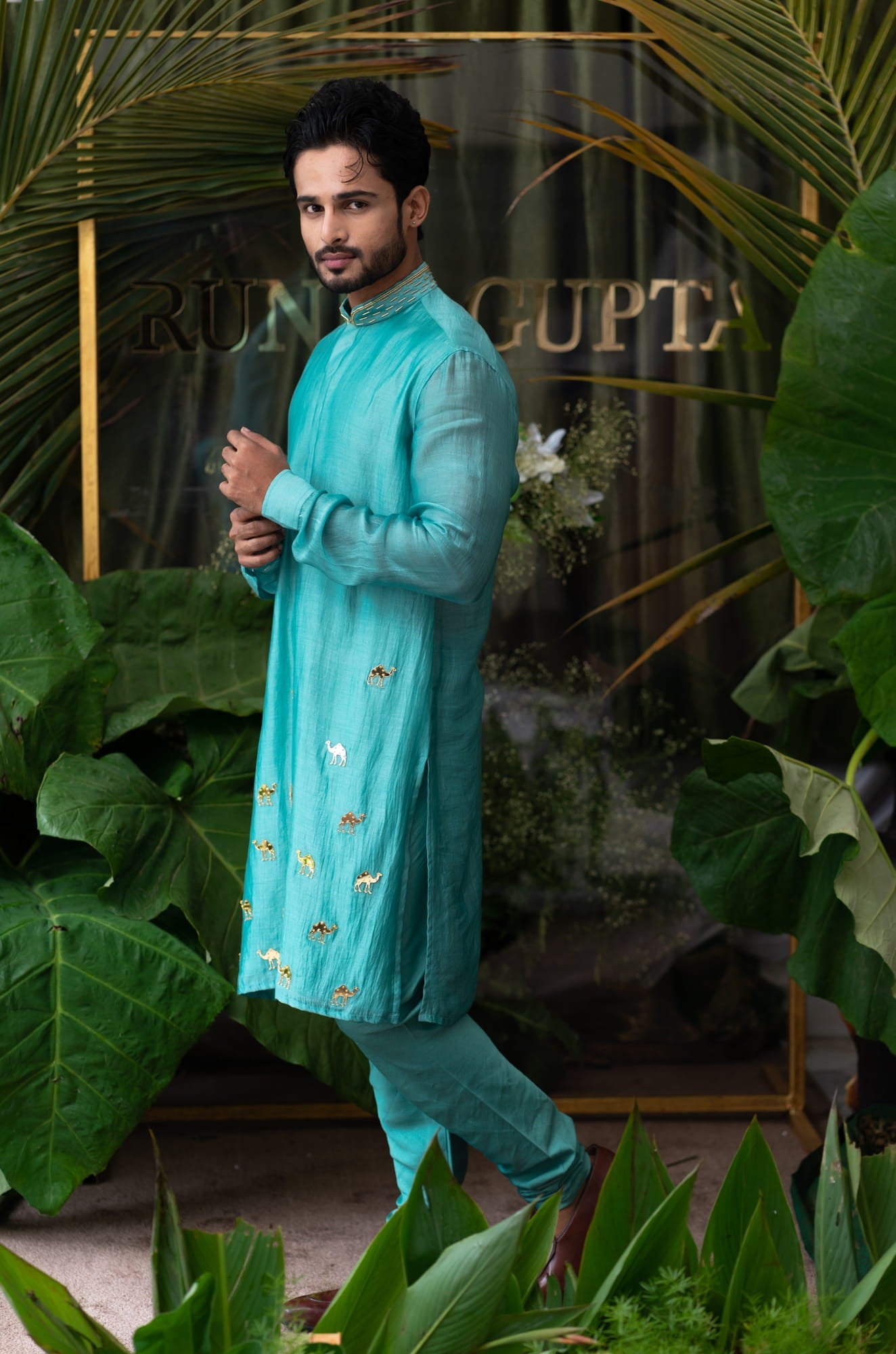 Mens Airy Blue Chanderi Kurta Set