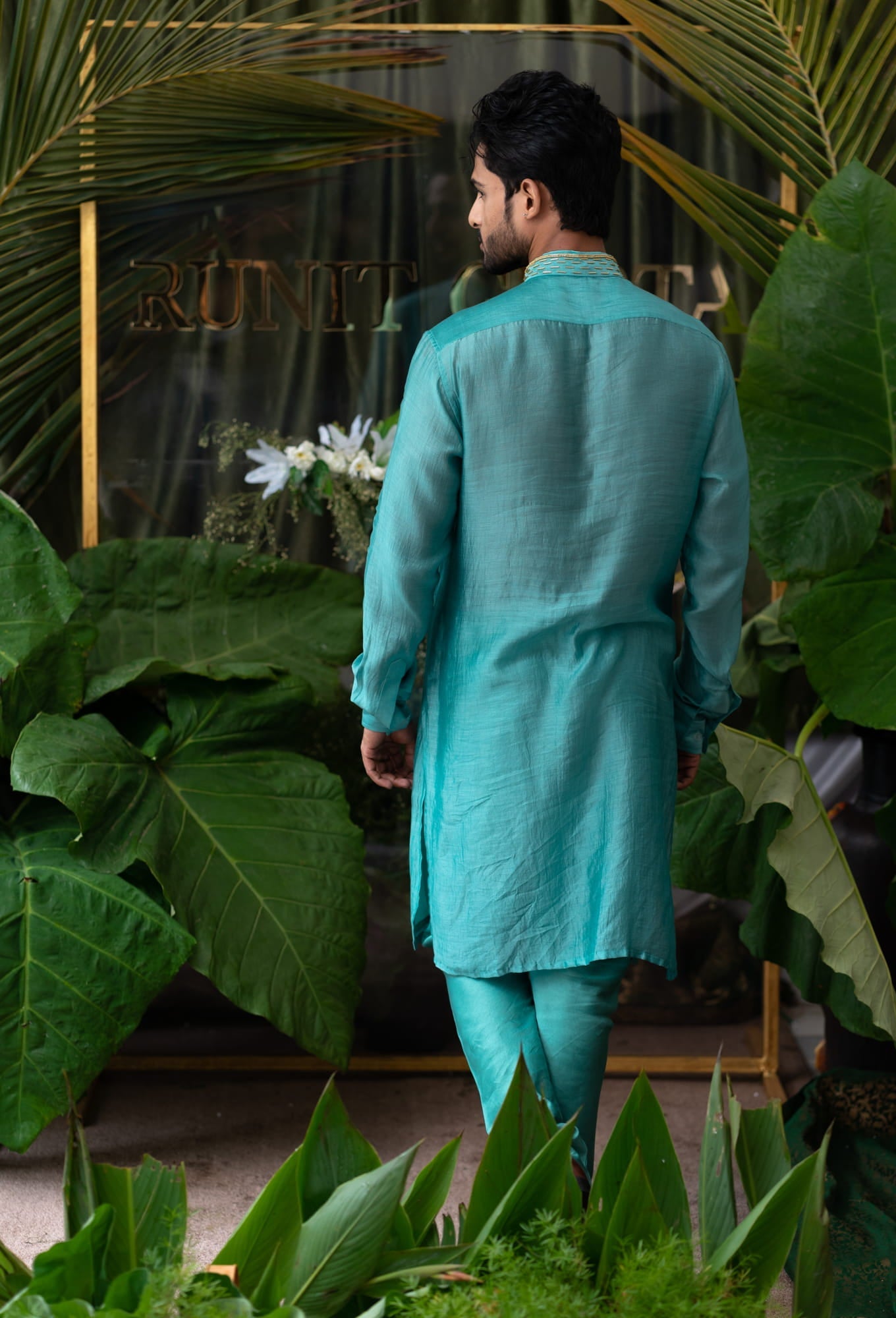 Mens Airy Blue Chanderi Kurta Set