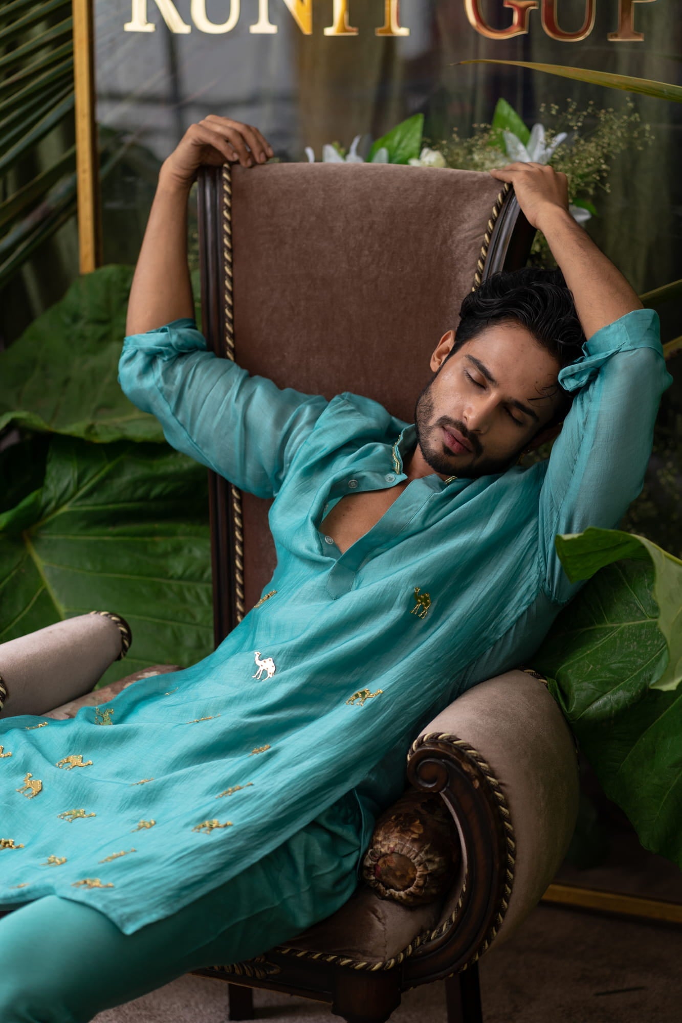 Mens Airy Blue Chanderi Kurta Set