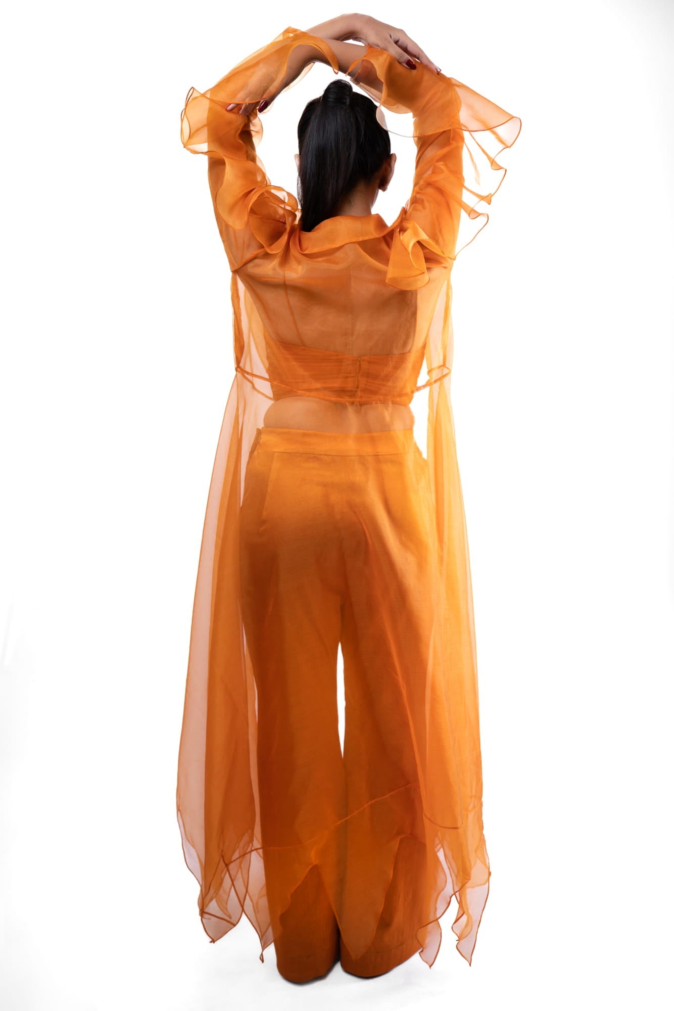 Womens Rust Orange Organza Jacket Set