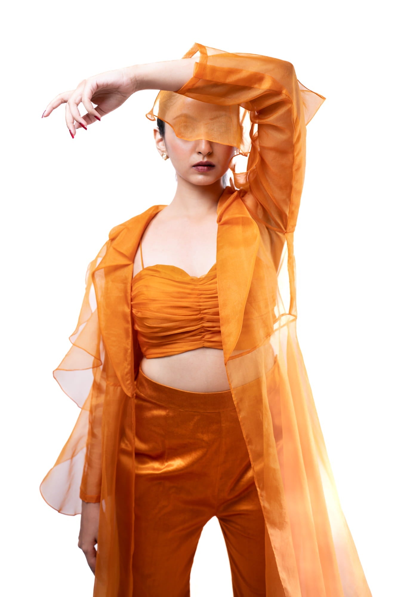 Womens Rust Orange Organza Jacket Set