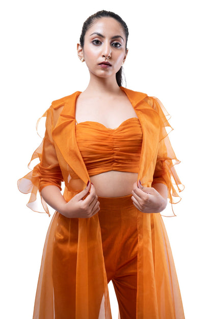 Womens Rust Orange Organza Jacket Set