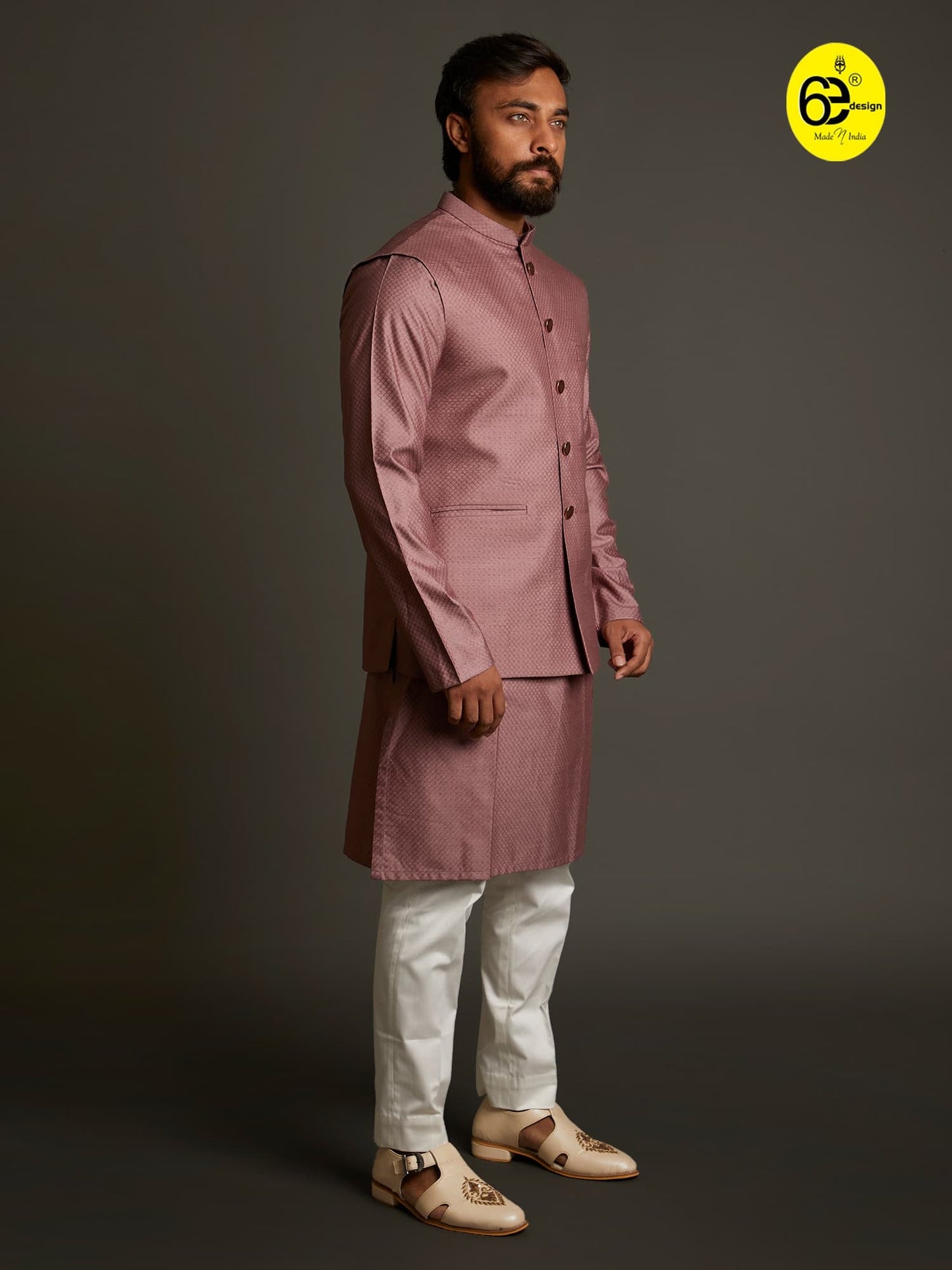 Mens 6ED Mauve Banarasi Silk Sadri Set