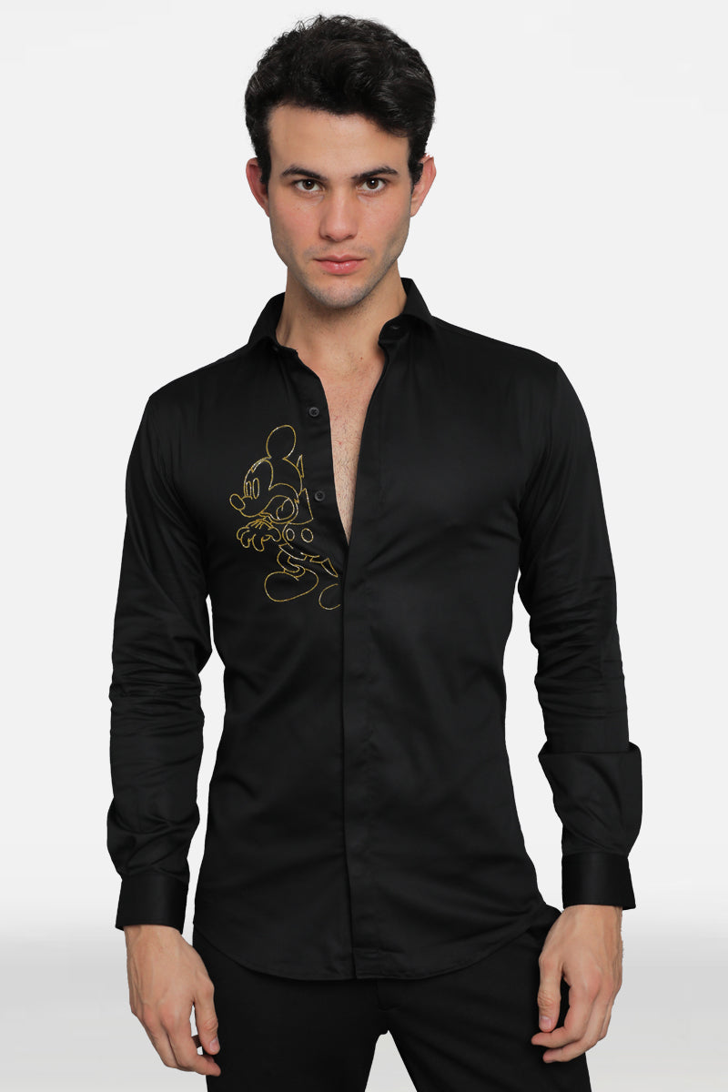 Mens Kom Micheal Black Cotton Shirt