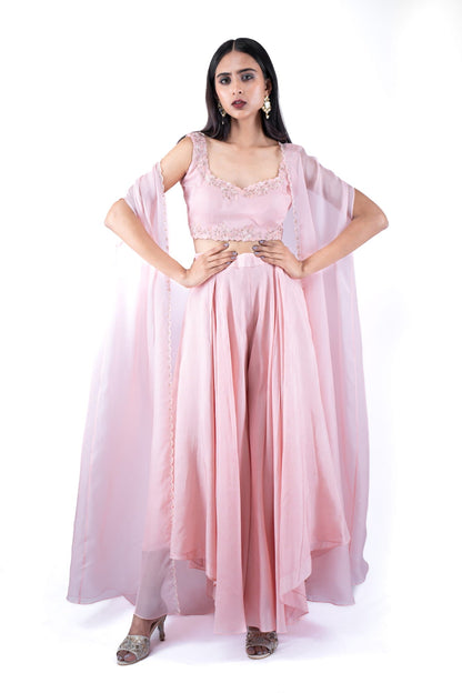 Womens Rosebud Pink Silk Cape Set