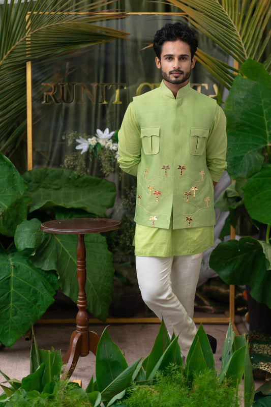 Men Wearing Green Embroidered Jacket