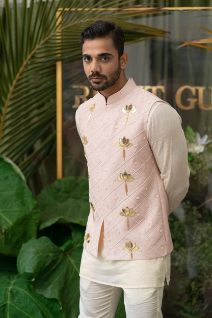 Mens Lotus Pink Chanderi Jacket