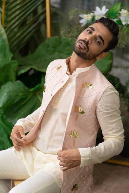 Mens Lotus Pink Chanderi Jacket