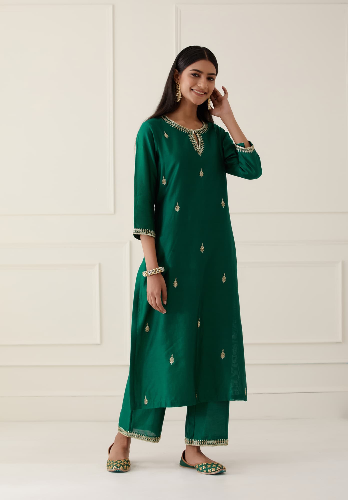 Womens Saanjh Green Chanderi Kurta Set