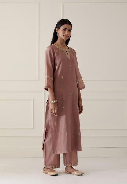 Womens Saanjh Pink Chanderi Kurta Set