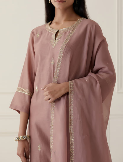 Womens Saanjh Pink Chanderi Kurta Set