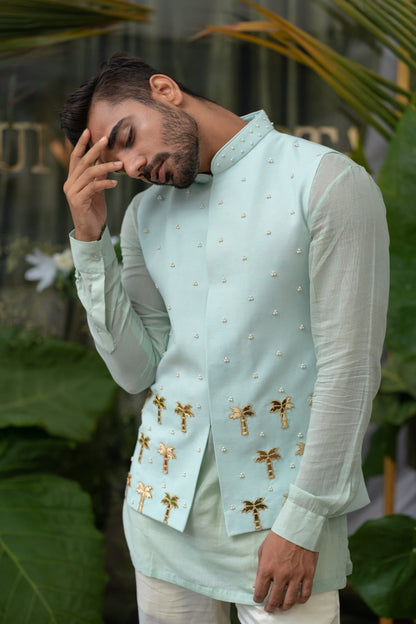 Mens Jashn Blue Cotton Kurta Set